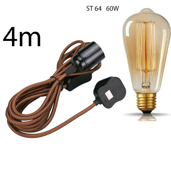 4m stoffen flexkabel UK roségoudkleurige plug-in hanglampset E27-lamphouder + schakelaar ~ 3753 – Bruin