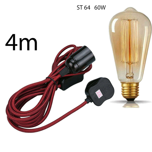 4m stoffen flexkabel UK roségoudkleurige plug-in hanglampset E27-lamphouder + schakelaar ~ 3753 – Bourgondië
