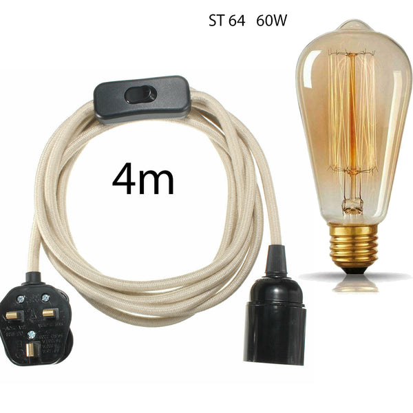 4m stoffen flexkabel plug-in hanglampset met lamphouder ~1497 – Room / Ja