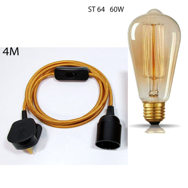 4m stoffen flexkabel UK roségoudkleurige plug-in hanglampset E27-lamphouder + schakelaar ~ 3753 – Goud