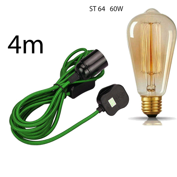4m stoffen flexkabel UK roségoudkleurige plug-in hanglampset E27-lamphouder + schakelaar ~ 3753 – Groente