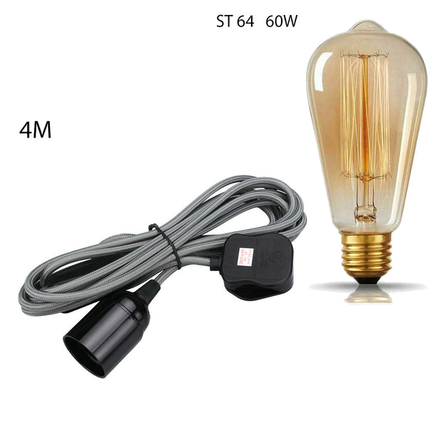 4m stoffen flexkabel plug-in hanglampset met lamphouder ~1497 – Grijs / Ja
