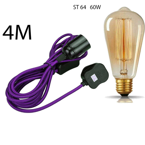 4m stoffen flexkabel plug-in hanglampset met lamphouder ~1497 – Paars / Ja
