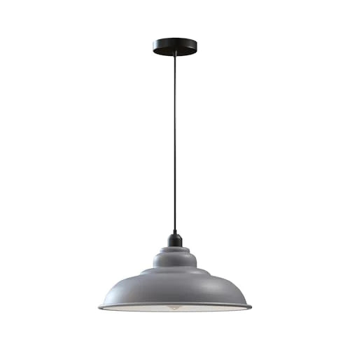 Vintage industriële metalen hanglamp E27 ~5934 – Grijs / Ja