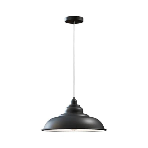 Vintage industriële metalen hanglamp E27 ~5934 – Zwart / Ja