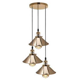 Franse gouden 3-koppige vintage industriële retro loft-stijl metalen plafondlampenkap~1607