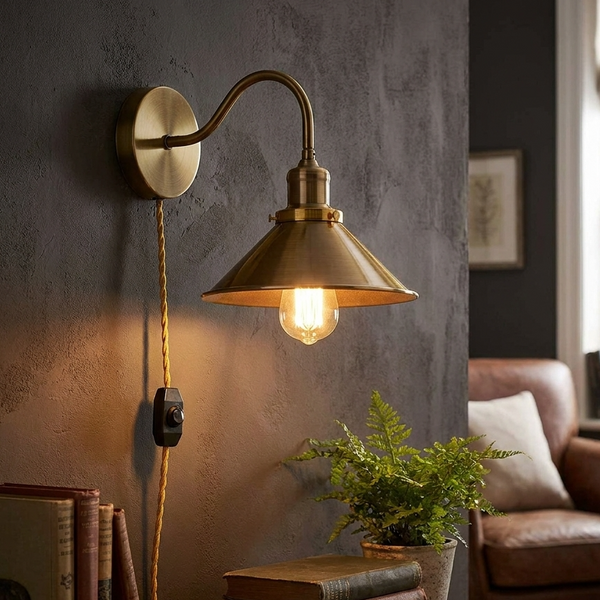 Stekker in wandverlichting 2M kabel dimmer schakelaar lichtfittingen~5303 – Ja / Geel messing