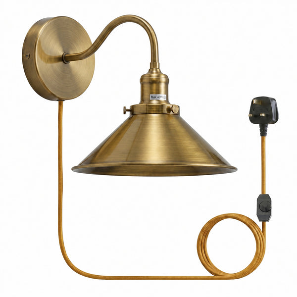 Stekker in wandverlichting 2M kabel dimmer schakelaar lichtfittingen~5303 – Nee / Geel messing