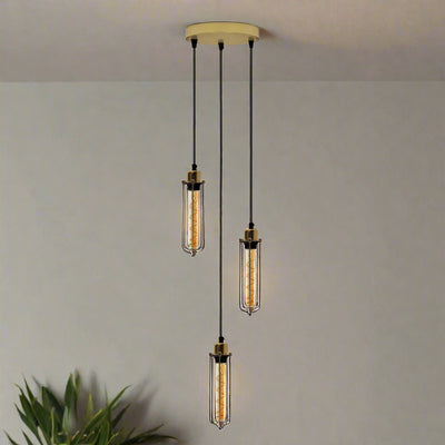 Hanglamp met 3 lampen en lange lampbescherming, draadkooi ~ 5143