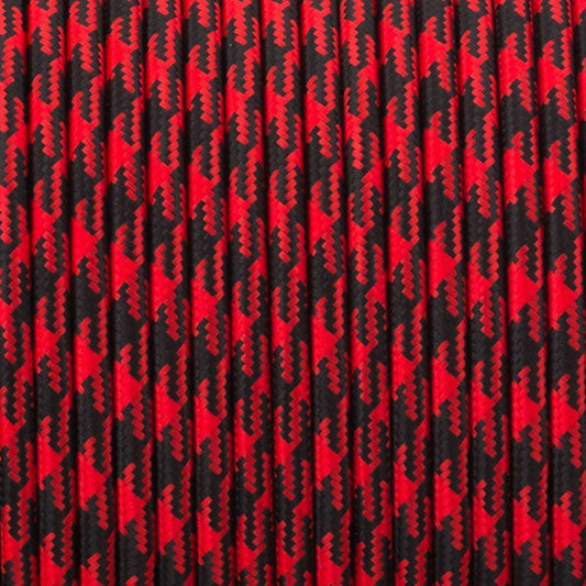 2-aderige ronde vintage gevlochten stoffen kabel, rood en zwart, flexibel 0,75 mm ~ 4892