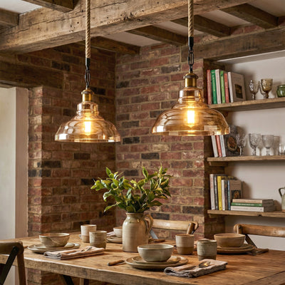 Vintage Glass Lampshade Hemp Rope Metal Hanging Pendant ~6528