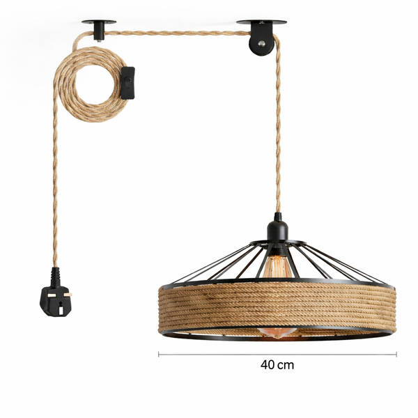 E27 Plug In Bohemian Pendant Light 4M Rope Swag Lamp  ~6758 – 40 cm / Yes