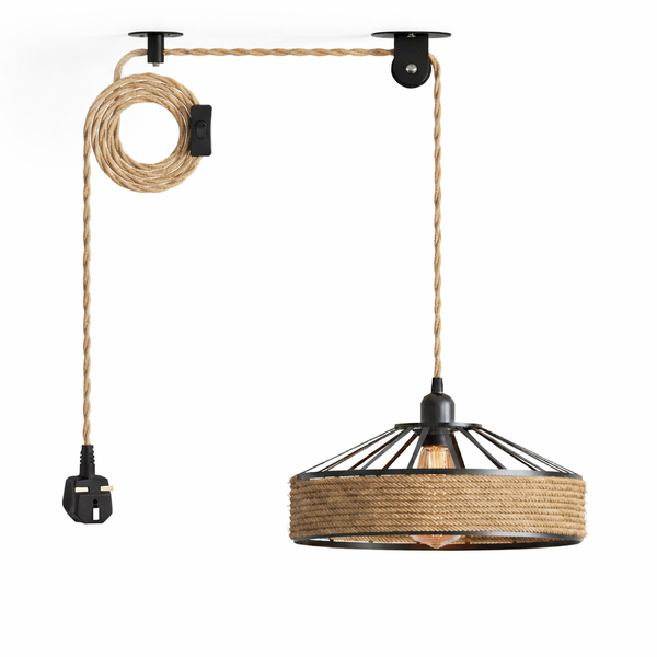 E27 Plug In Bohemian Pendant Light 4M Rope Swag Lamp  ~6758 – 30 cm / Yes