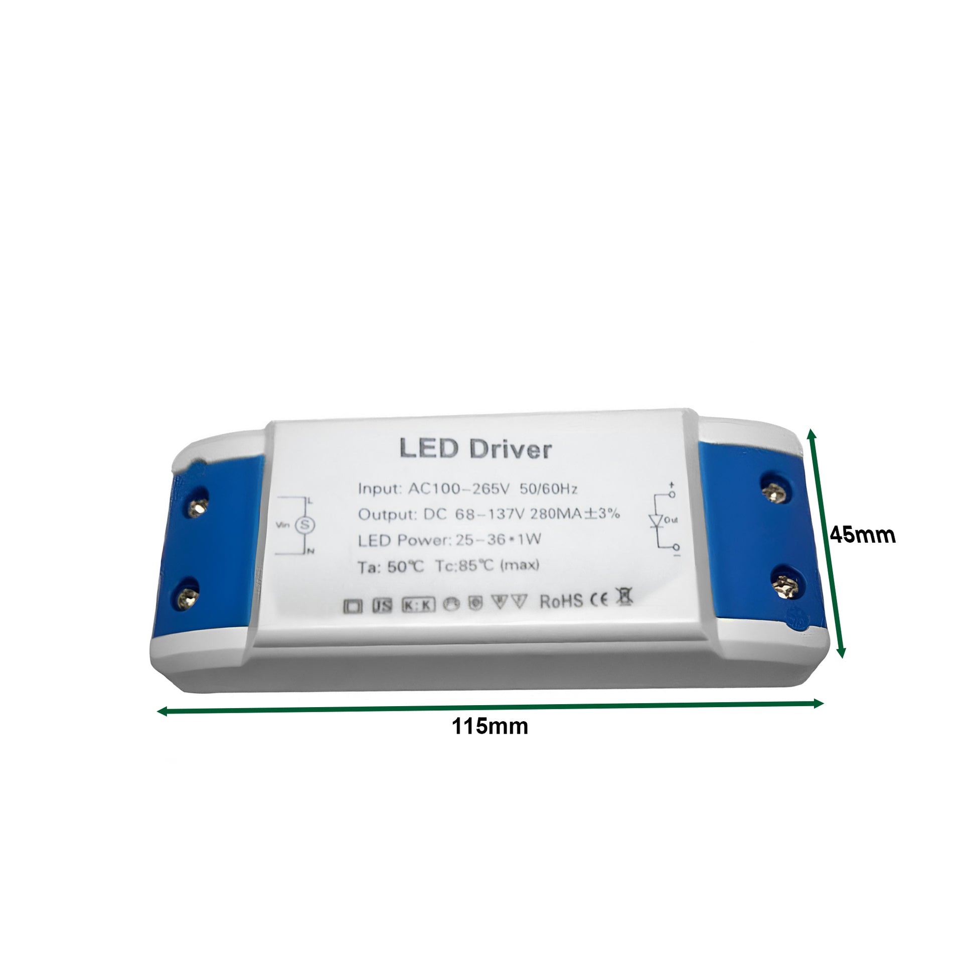 LED driver constant current transformer, 115mm by 45mm, for LED lights