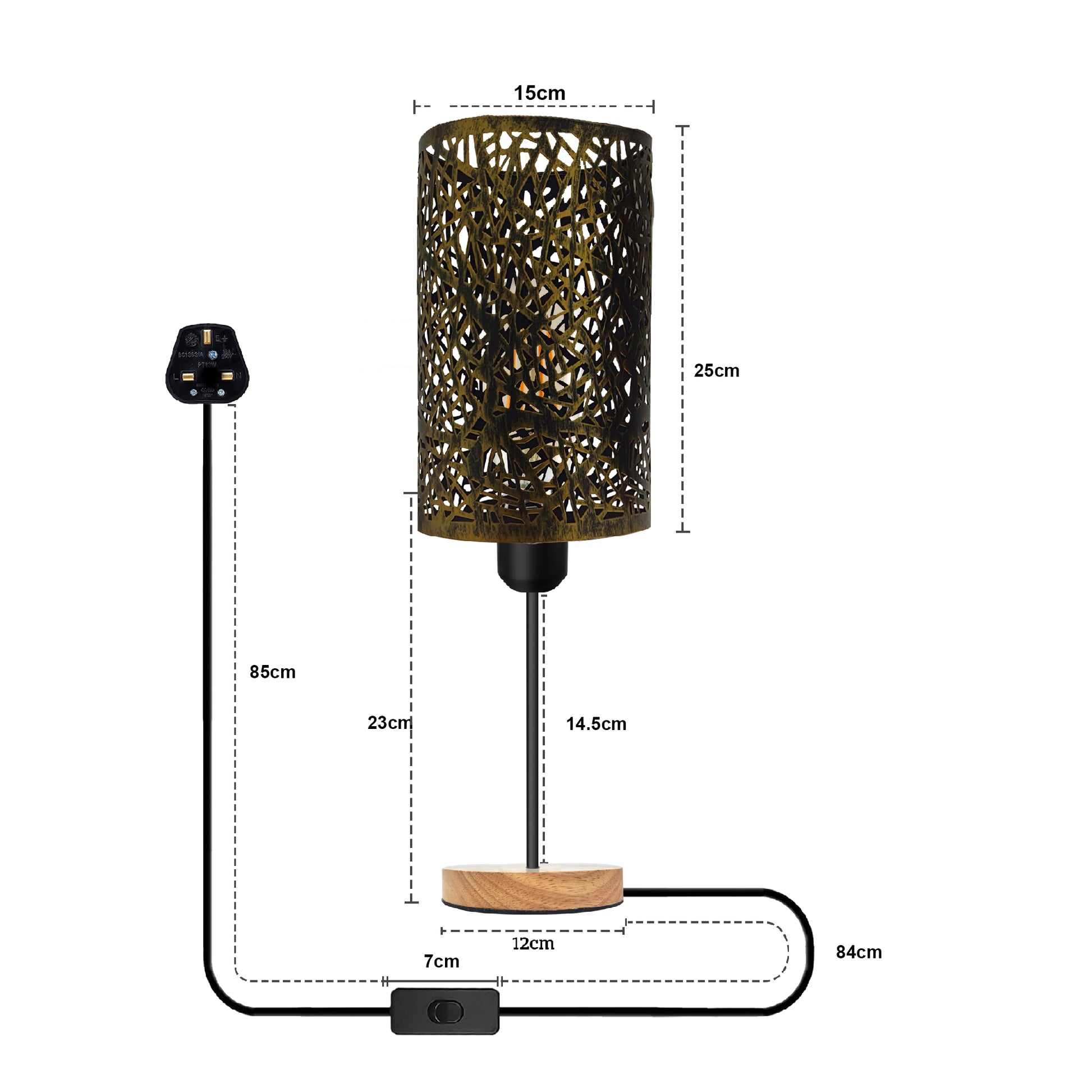 Wooden Base Table Lamp light Size