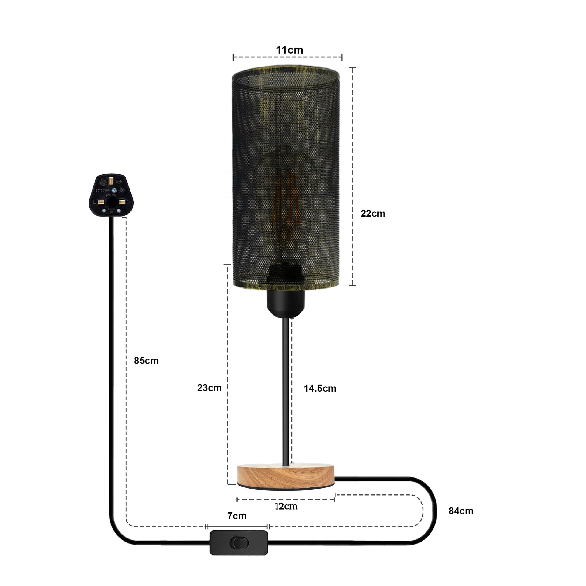 on/off switch metal wire cage stand desk lighting