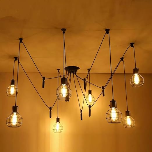 Zwarte Spinnenkroonluchter met draadkooi, 6-delige hanglamp ~ 2018