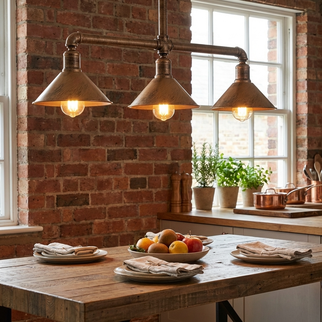 Steampunk 3-Light Pipe Ceiling Light Fixture