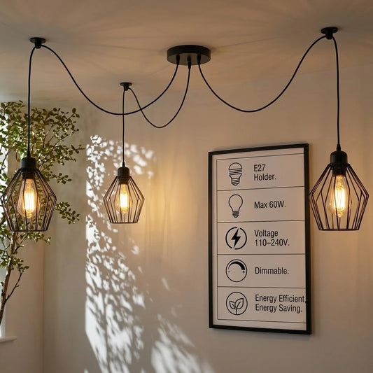 3 Multi-Drop Spider Pendant Light Bar Area Metal Industrial ~6774