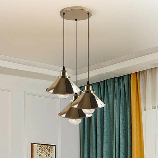 Moderne industriële Franse gouden hangende plafondlamp in metalen kegelvorm voor binnenverlichting, slaapkamer, keuken en woonkamer~1171