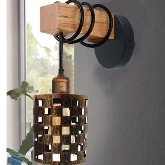 Vintage industriële retro wandlamp van mat hout, wandlamp, armatuur VK~1343