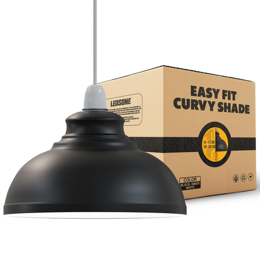 Retro Black Inner White Metal Ceiling Lampshade 29cm Easy Fit Modern Hanging Pendant Light shade~6709