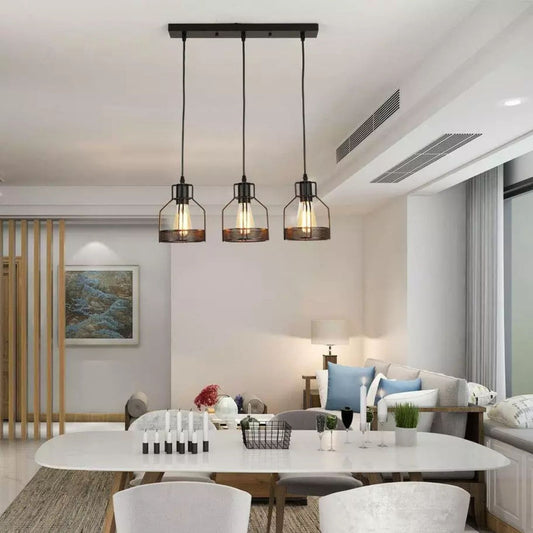 Zwarte diamant draadkooi hangende hanglamp met 3 lampen ~4800