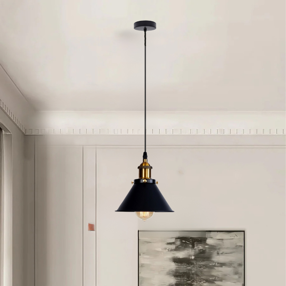Metal cone shade hanging pendant light black 