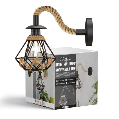 13cm Diamond Cage Wall Light  Hemp Rope Sconce