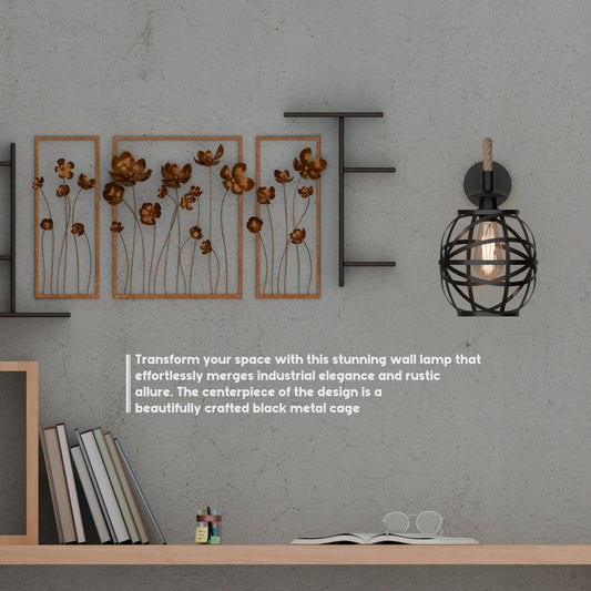 Vintage henneptouw metalen kap E27 wandlamp wandlamp~5700