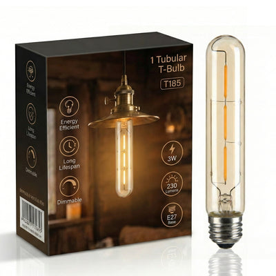 Vintage T185 Tubular LED Bulb | E27 Dimmable Filament | Warm Amber ~6593