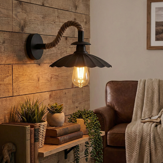 Vintage henneptouw metalen kap E27 wandlamp wandlamp~5700