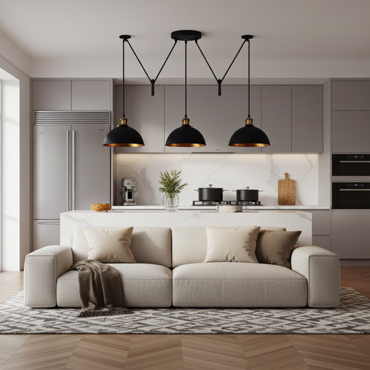 Vintage Industrial 3-Light Pendant | Metal & Gold Inner 21cm Shade ~6375