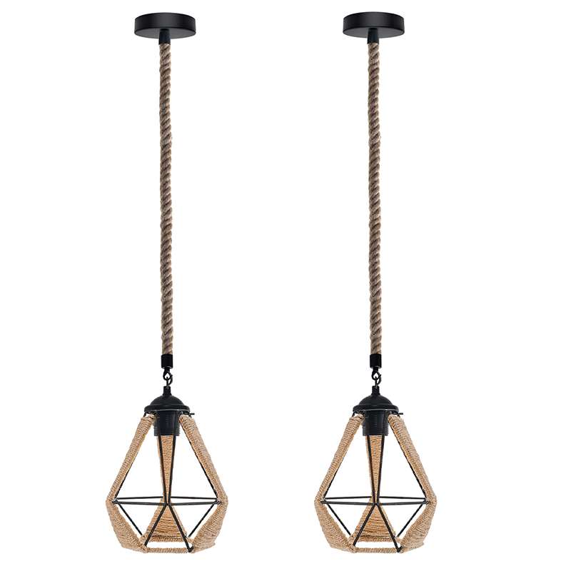 Hemp Rope Pendant Light Vintage Retro Loft Industrial Hanging Lamp-2 Pack