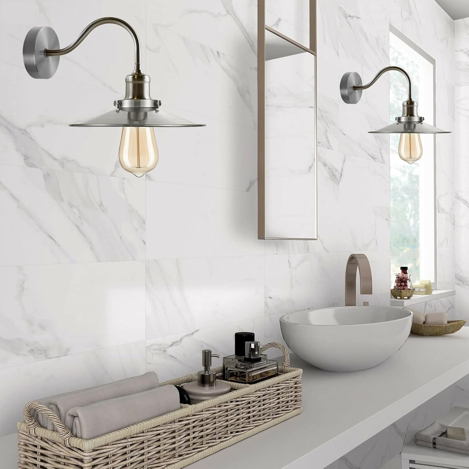 Wall lamp Wall sconce Wall light Flat ceiling light shade Lamp Shade Satin Nickel Lamp metal lamp shade wall sconce wall lights neck light picture lights for wall bathroom wall light lights for bedroom light shade lamp shade swan neck goose neck e27 wall lamp led light outdoor wall lights home decor light bathroom light fitting warm light bulb led bulb bedroom light shades vanity lights metal lampshade retro vintage industrial satin nickel wall sconce light flat lampshade