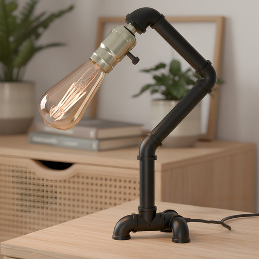 Zwarte vintage industriële retro-stijl stalen buis bureaulamp/tafellamp~2838 