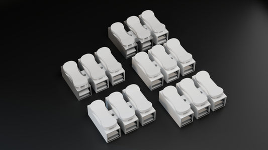Collection of compact 3-port spring lever electrical cable connectors for quick wire splicing
