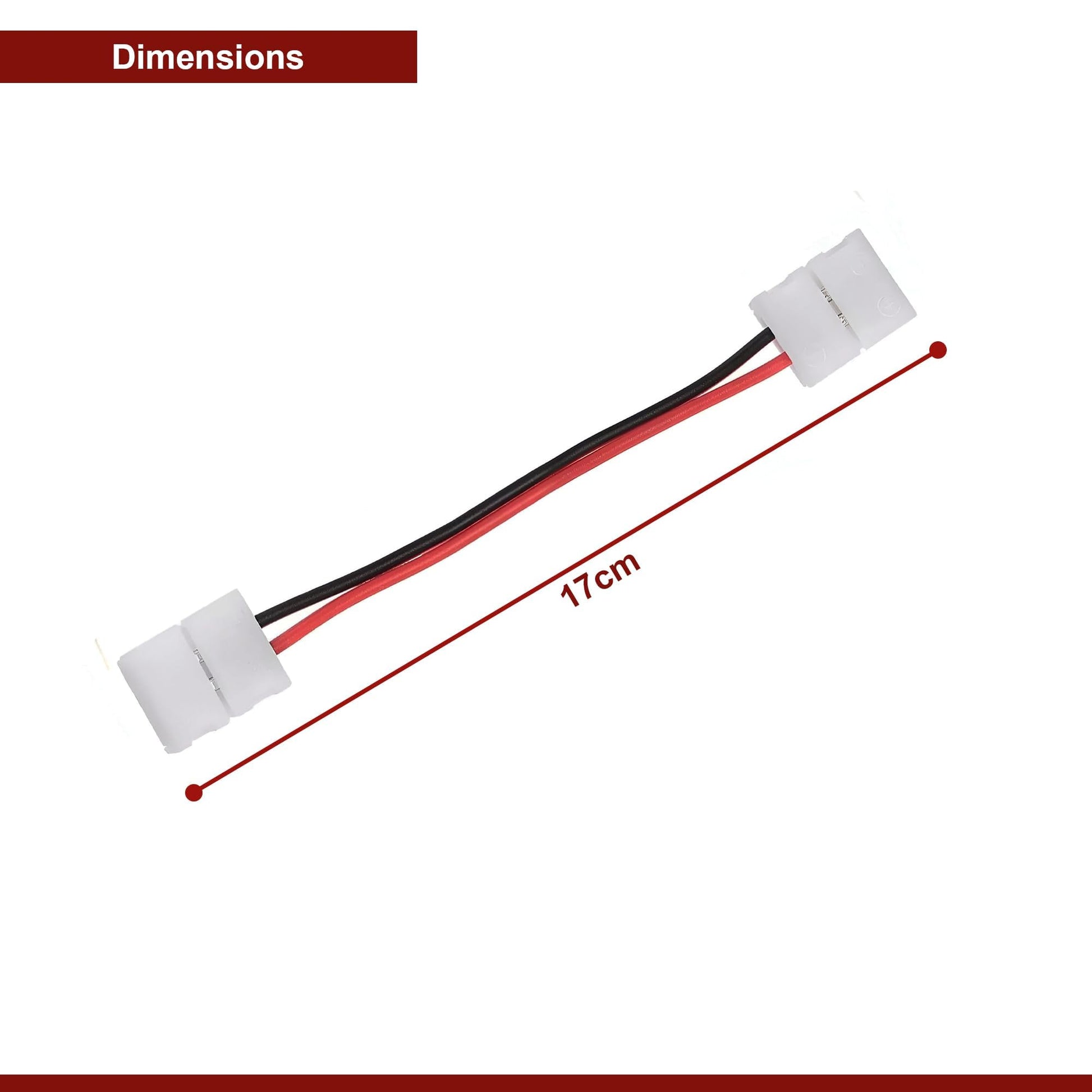 Wire connector with dimensions labeled on a white background