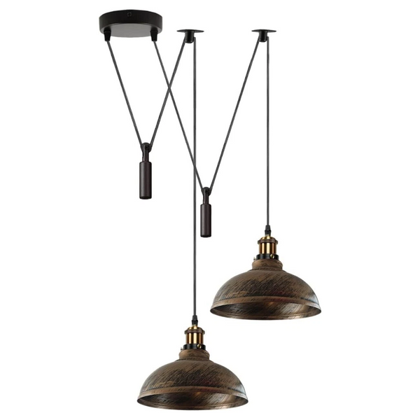 2 Head Ceiling Pendant Spider Light, 29cm Metal ~6147 – Brushed Copper / Yes