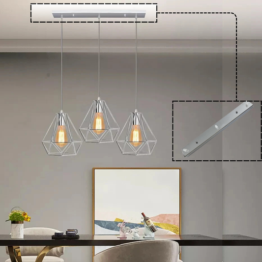 Chromen plafondrozet met 3 stopcontacten, 500 mm x 60 mm, moderne industriële metalen plafondplaat met fitting~4135
