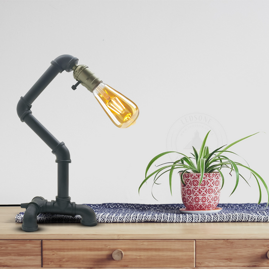 Zwarte vintage industriële retro-stijl stalen buis bureaulamp/tafellamp~2838 