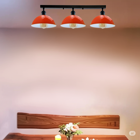 Industriële Steam Punk Oranje 3-weg boven tafellamp, binnenplafondlamp, metaal~3590