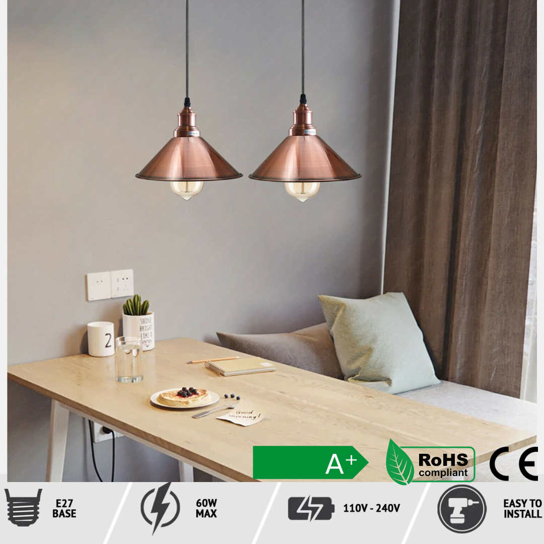 Vintage Pendant Ceiling Lighting Fixture with Metal cone Lampshade 