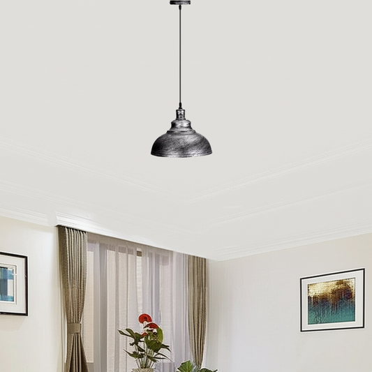 Geborsteld zilveren plafondhanglamp, retrolamp, industriële loftkroonluchter~3158