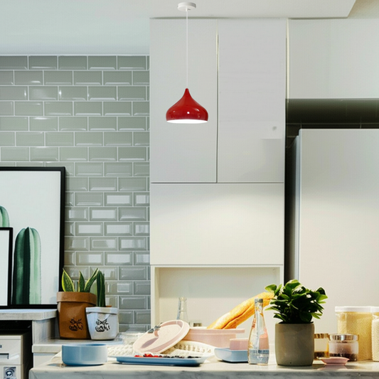 Vintage industriële metalen plafondlamp met rode hanglamp ~ 2504