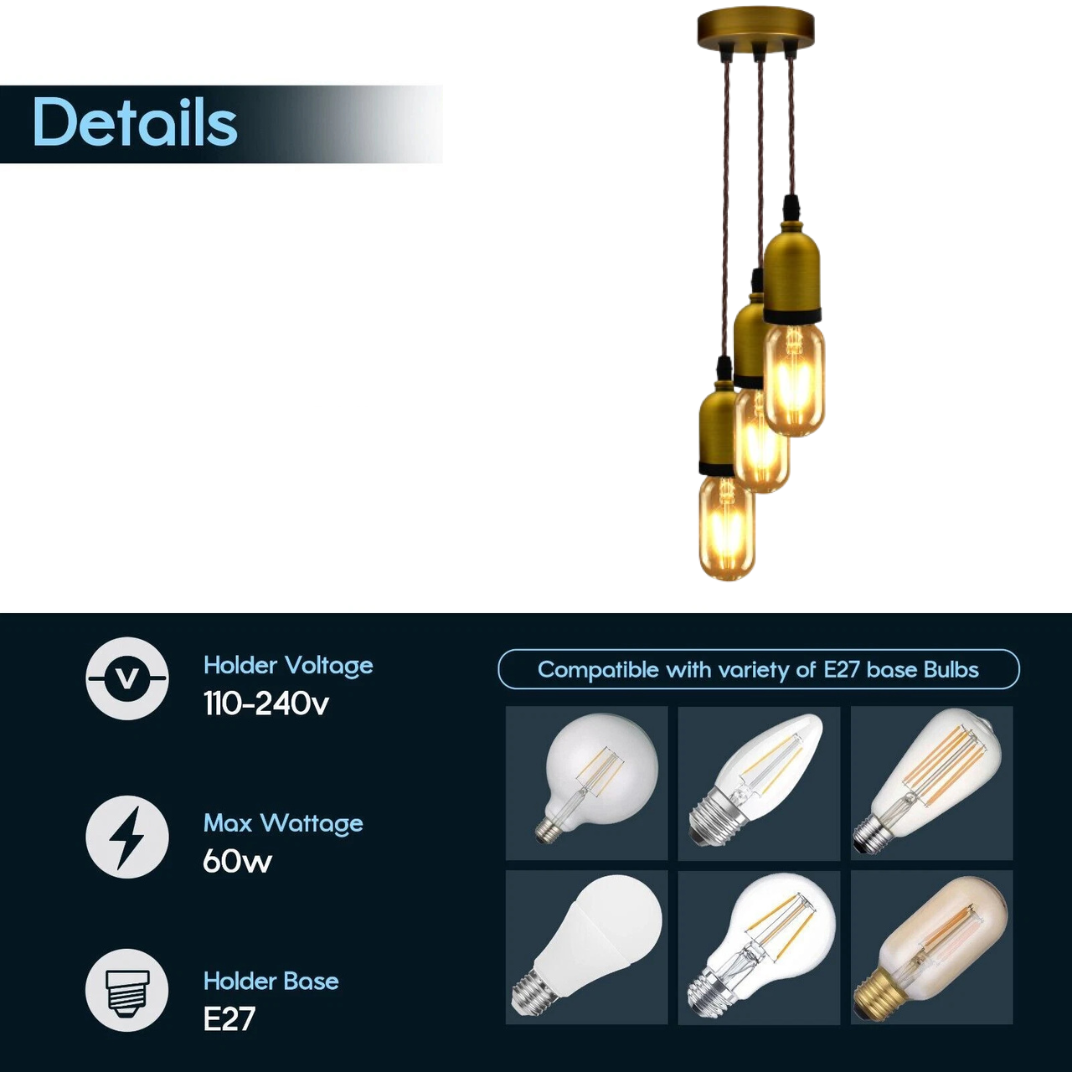 Light bulb holder with compatibility details on a white background