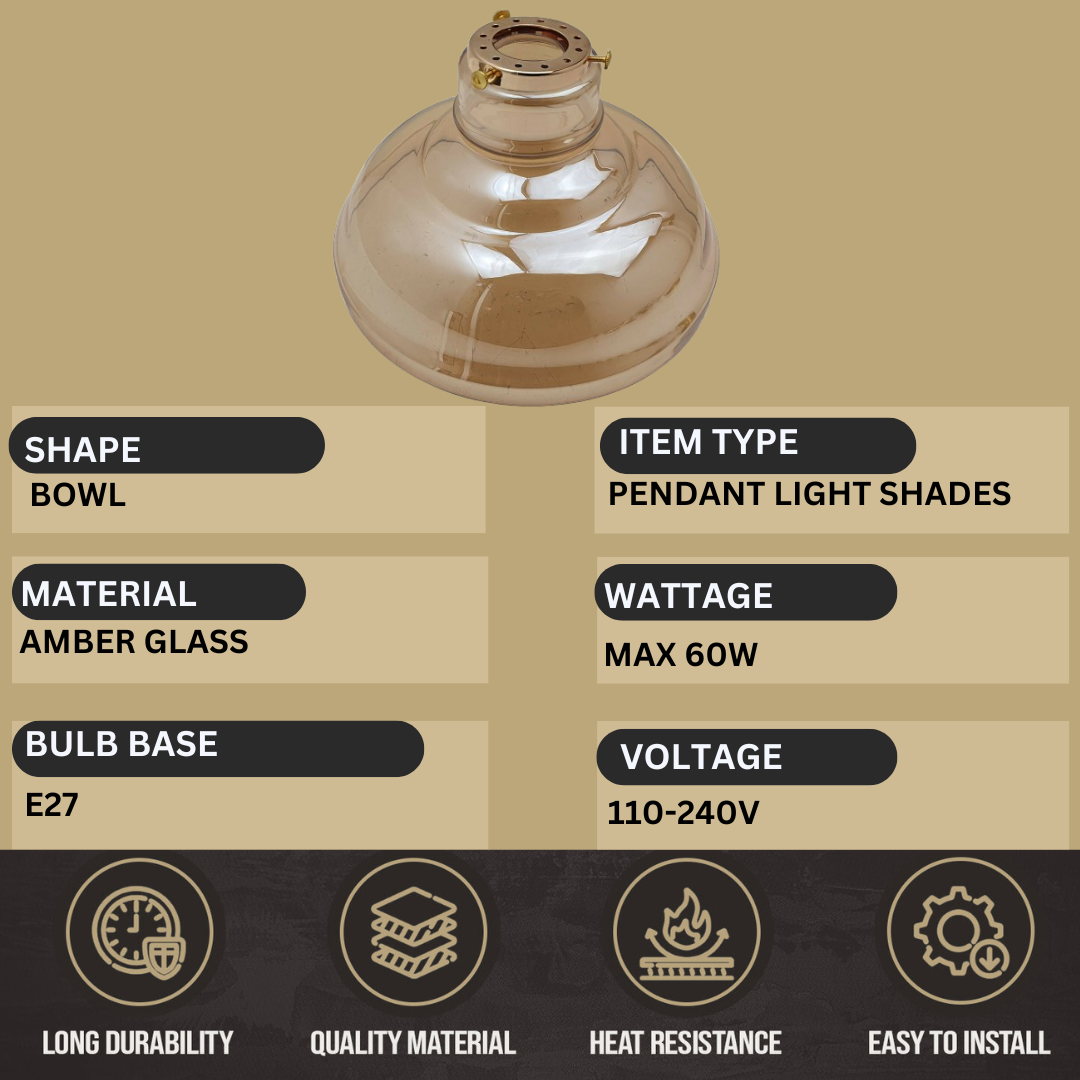 Amber glass pendant light shade with specifications 