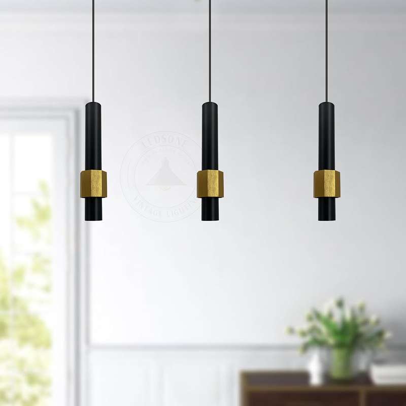 Modern Black & Gold Long Tube Aluminum Ceiling Pendant Cylindrical LED Light-App 4