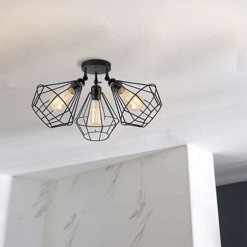 Black Contemporary Ceiling Lights | Cage Design 3 Way