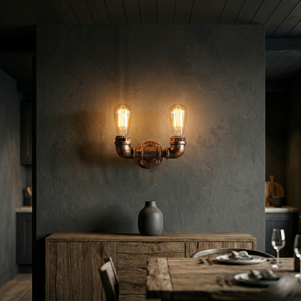 Vintage industriële wandlamp Loft diverse kleuren waterpijp wandlamp veranda lamp steampunk~2133 – Ja / Geborsteld koper